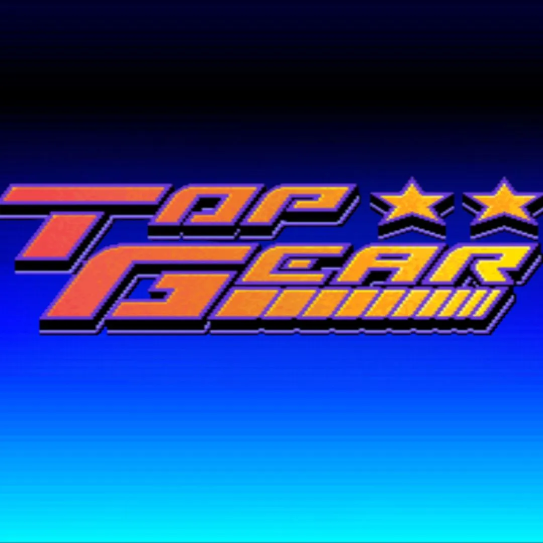 Ảnh bìa trò chơi đua xe Top Gear trên SNES, thể hiện tốc độ và đồ họa 16-bit.