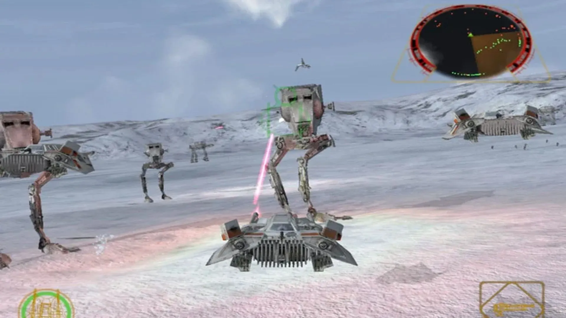Ảnh cận cảnh phi thuyền X-Wing của quân Kháng chiến đang bay trong không gian trong game Star Wars Rogue Squadron 2: Rogue Leader.