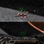 Ảnh chụp màn hình game Star Wars Rogue Squadron 3: Rebel Strike với nhân vật Luke Skywalker đang chiến đấu trên mặt đất chống lại binh lính Đế chế.