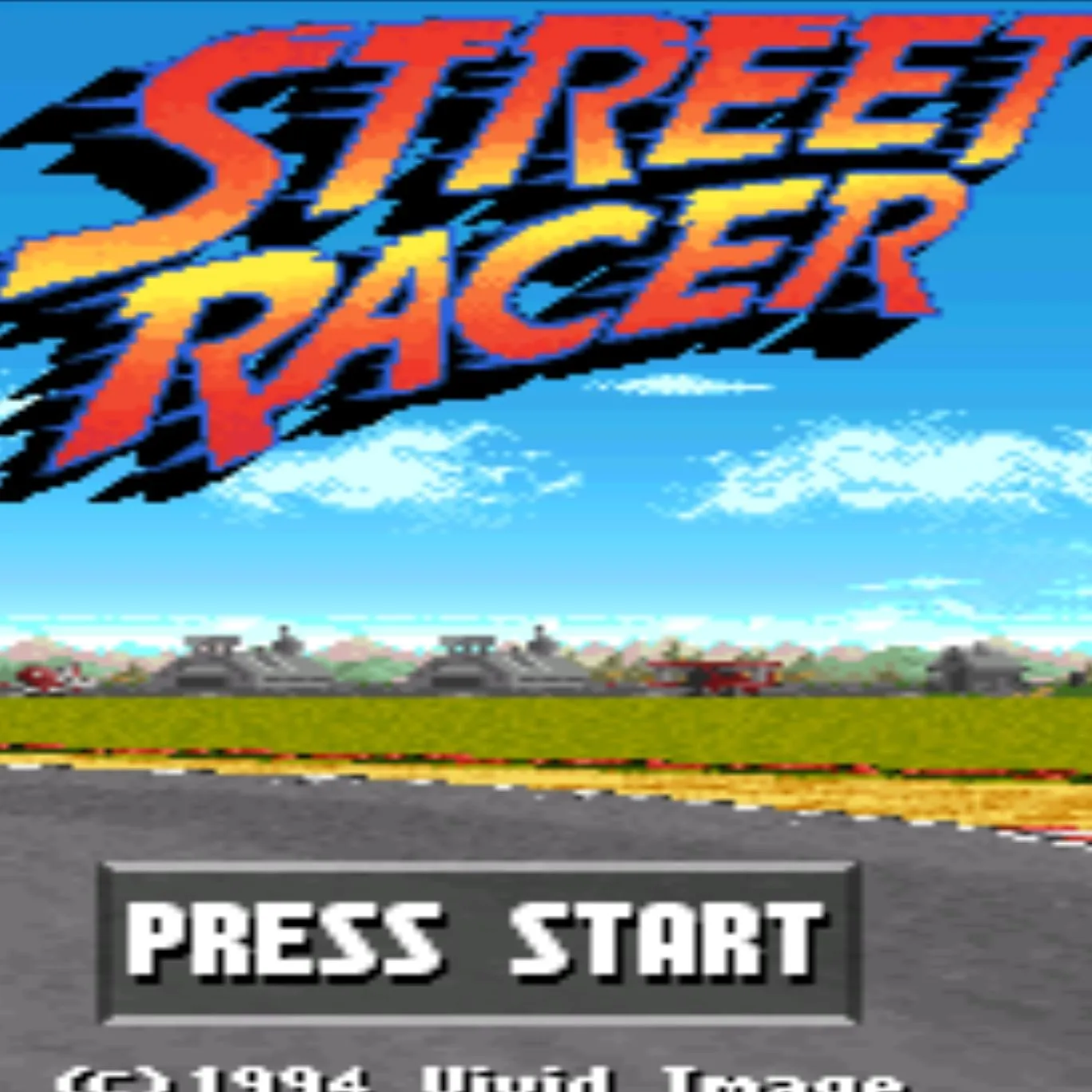 Ảnh sản phẩm game đua xe Street Racer trên SNES, nổi bật với các nhân vật hoạt hình.