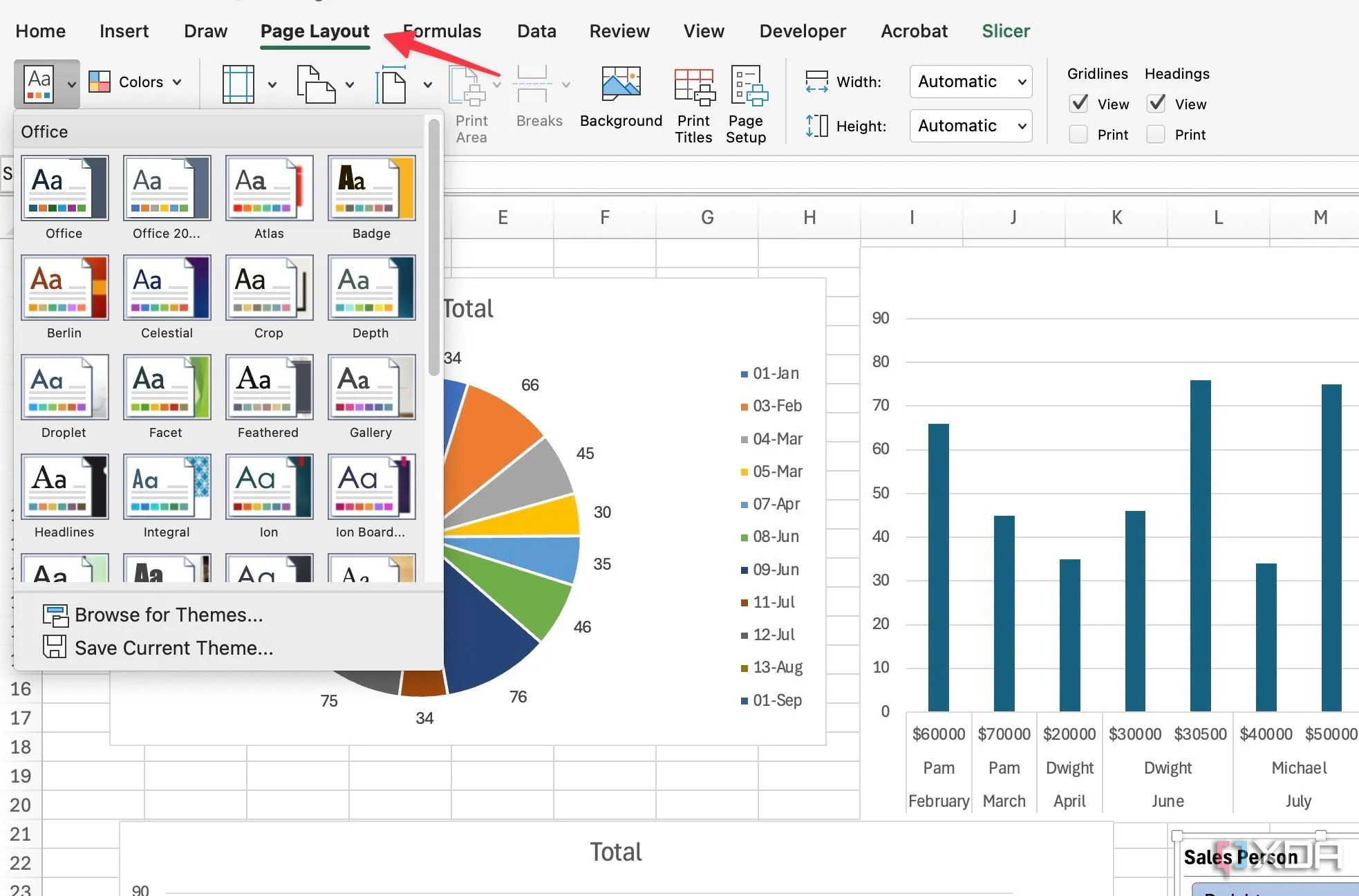 Áp dụng chủ đề và màu sắc cho dashboard Excel để tăng tính thẩm mỹ