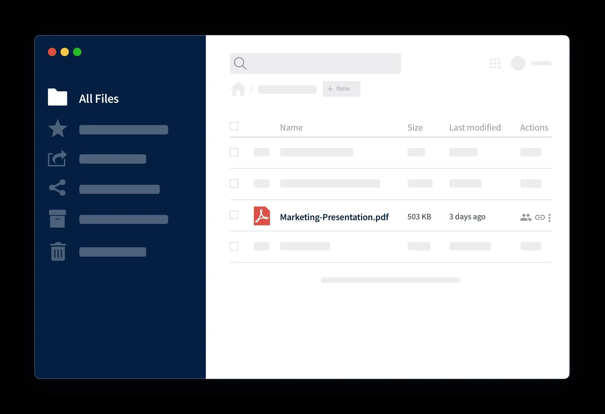 Bảng điều khiển ownCloud hiển thị các tệp tin và thư mục cá nhân