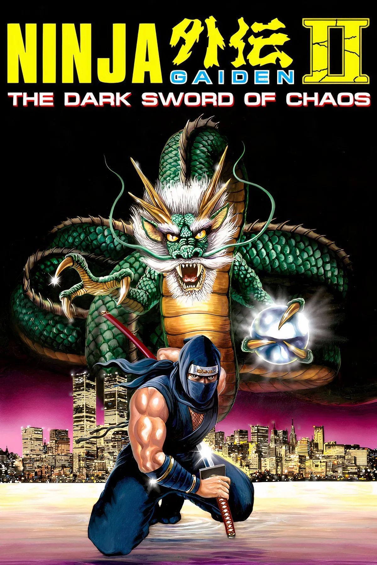 Bìa đĩa game Ninja Gaiden II: The Dark Sword of Chaos trên NES, hiển thị Ryu Hayabusa.