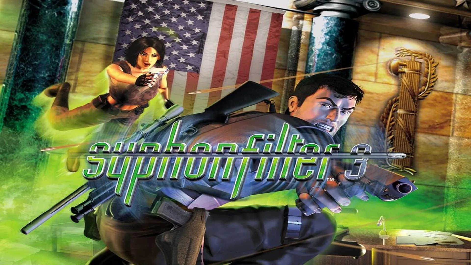 Bìa hộp Syphon Filter 3 phiên bản gốc trên PS1 trước sự kiện 11/9, cho thấy sự thay đổi thiết kế.