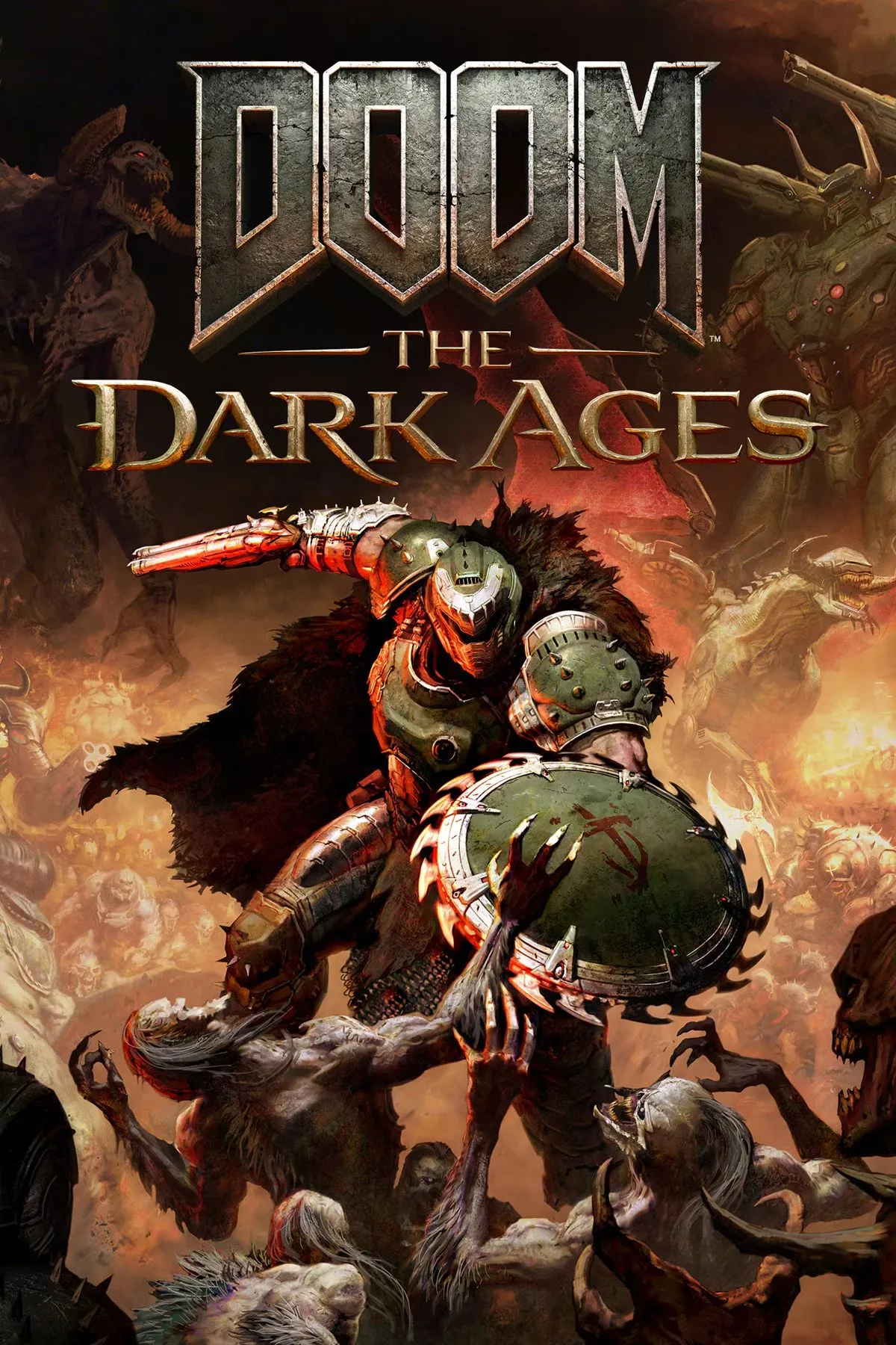 Bìa nghệ thuật của game Doom: The Dark Ages với Slayer trong bộ giáp cổ xưa.