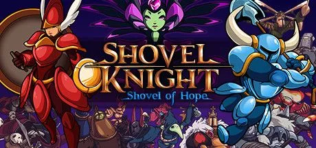 Biểu ngữ game Shovel Knight với nhân vật chính giơ xẻng
