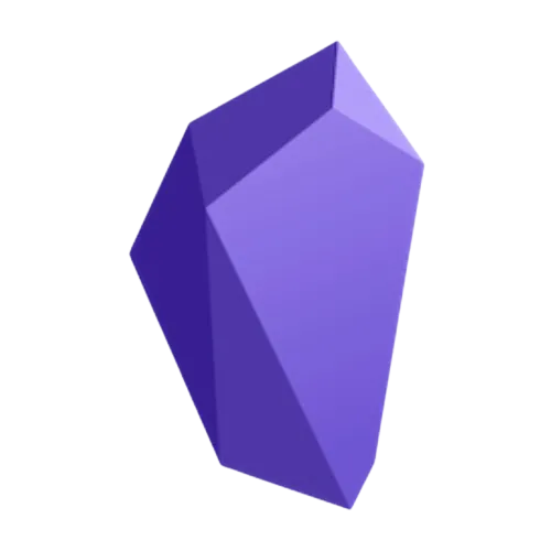 Biểu tượng ứng dụng Obsidian màu tím trên nền tối, đại diện cho công cụ quản lý tri thức cá nhân.