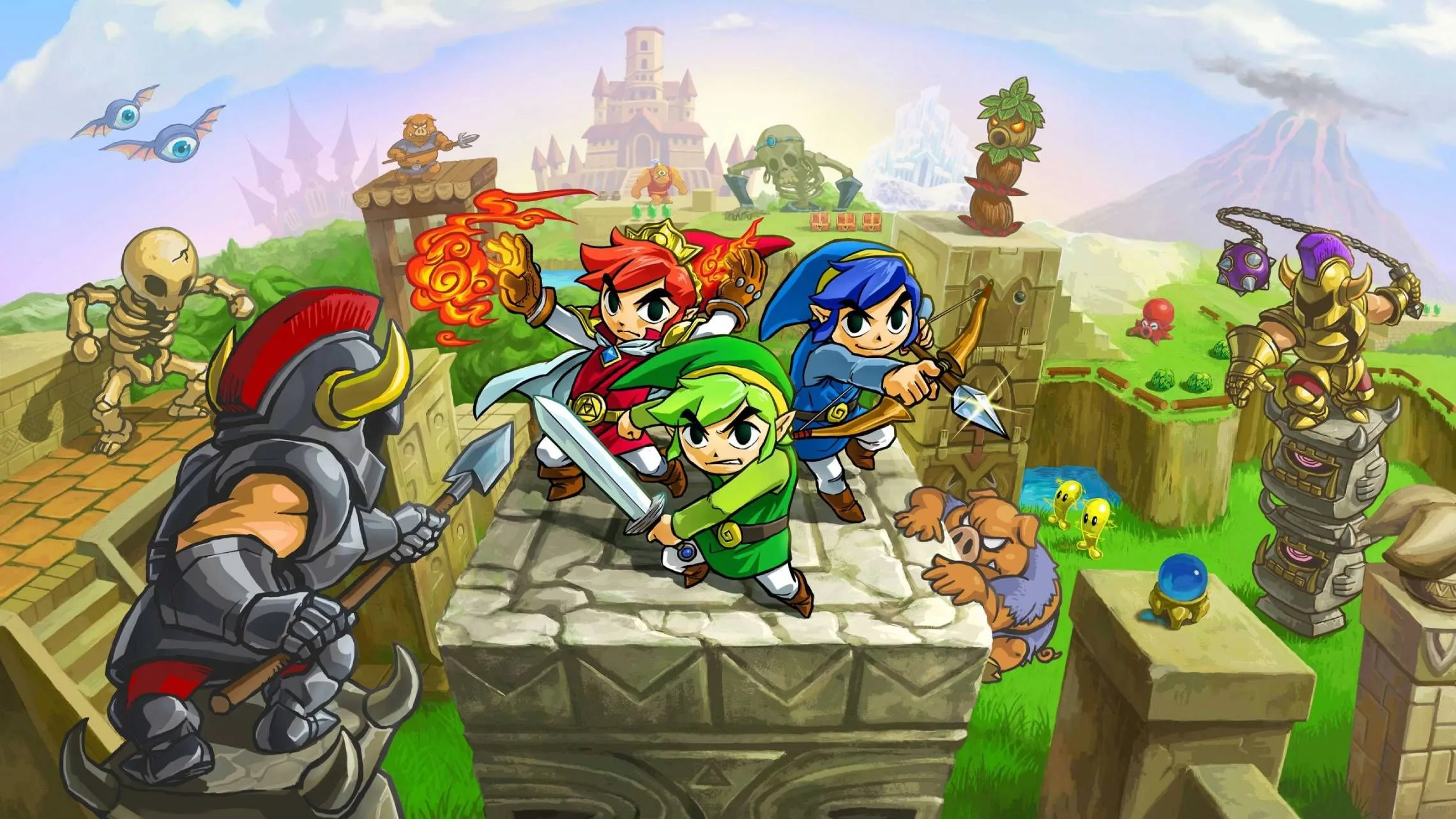 Bộ ba Link cùng hợp sức chiến đấu trong game The Legend of Zelda: Tri Force Heroes