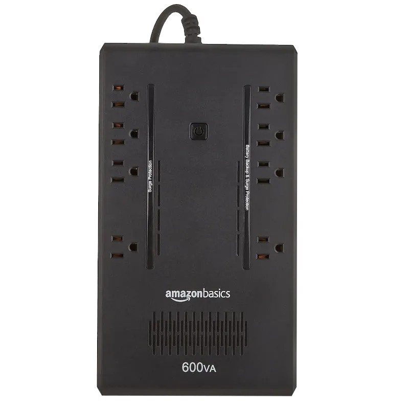 Bộ lưu điện Amazon Basics UPS 600VA với 8 ổ cắm và công suất 360W, bảo vệ thiết bị home lab khỏi mất điện đột ngột