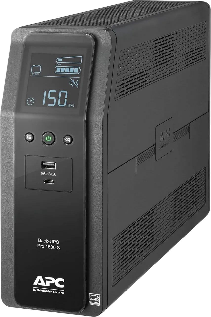 Bộ lưu điện UPS APC 1500VA màu đen với các cổng cắm phía sau.