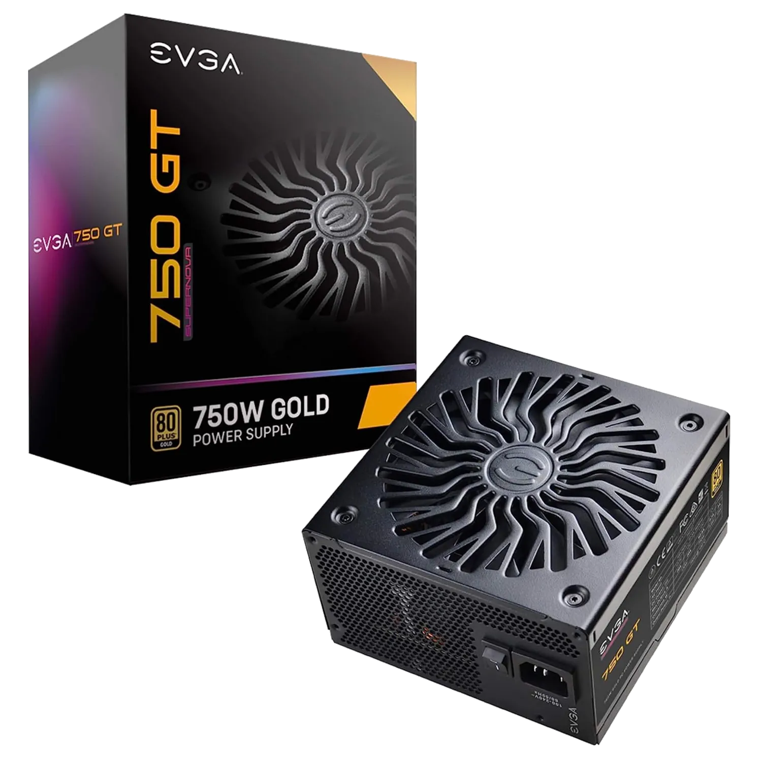 Bộ nguồn EVGA SuperNOVA 750 GT màu đen, một PSU đạt chuẩn 80 Plus Gold, quan trọng cho sự ổn định của hệ thống PC