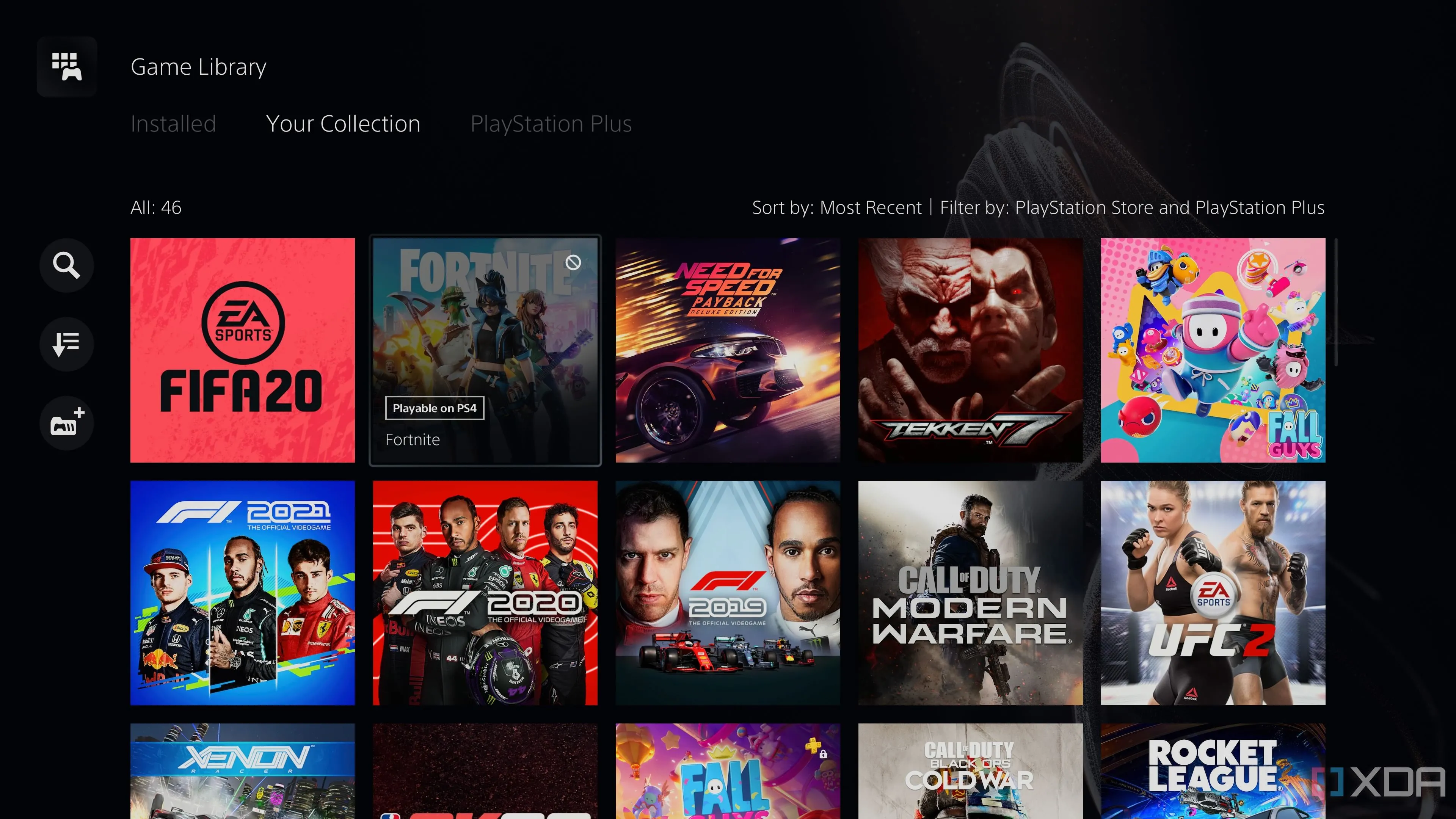 Bộ sưu tập các game kỹ thuật số trên giao diện PlayStation 5.