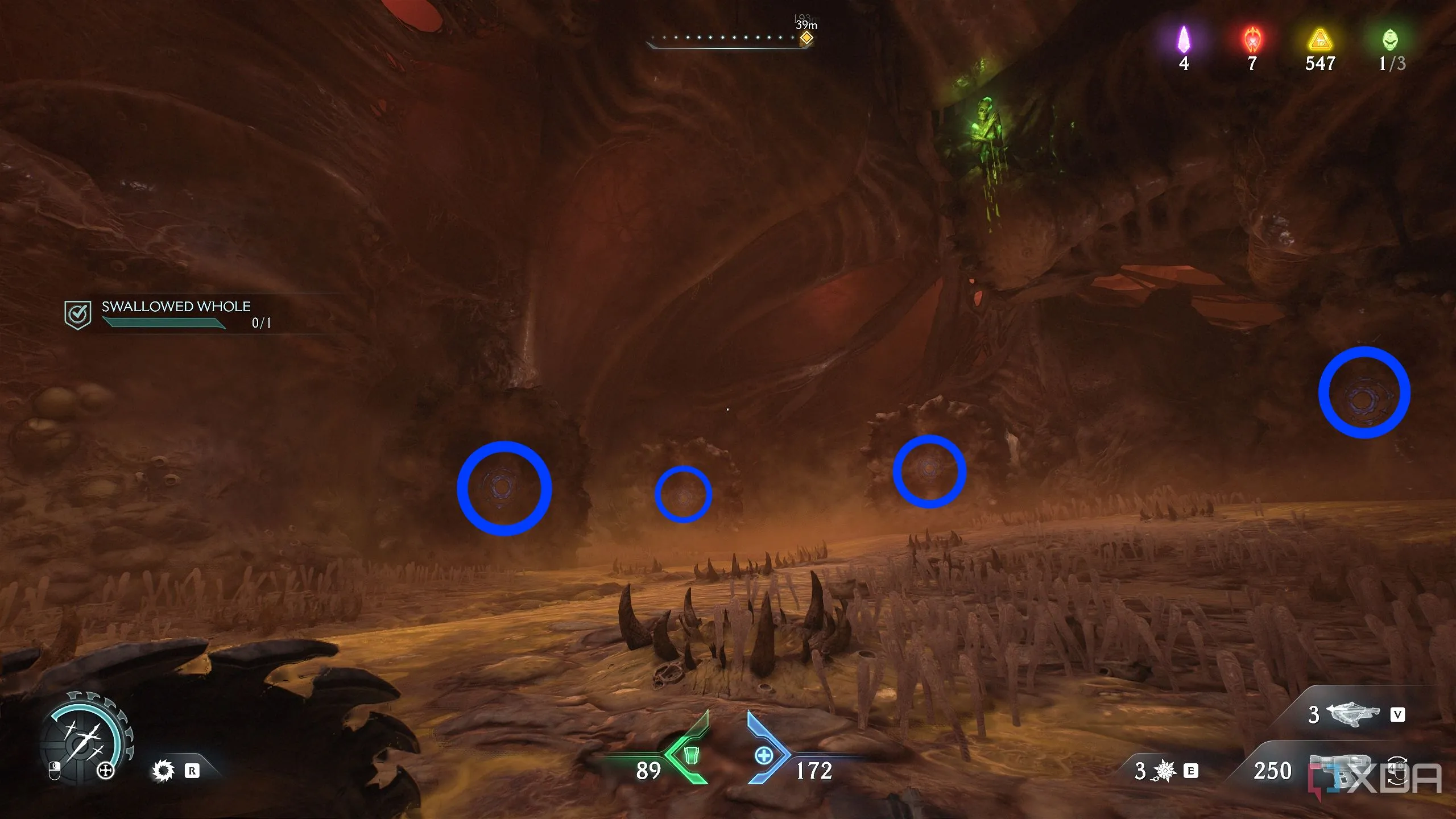 Bốn khối thịt với biểu tượng Shield Charge trong khu vực chiến đấu.