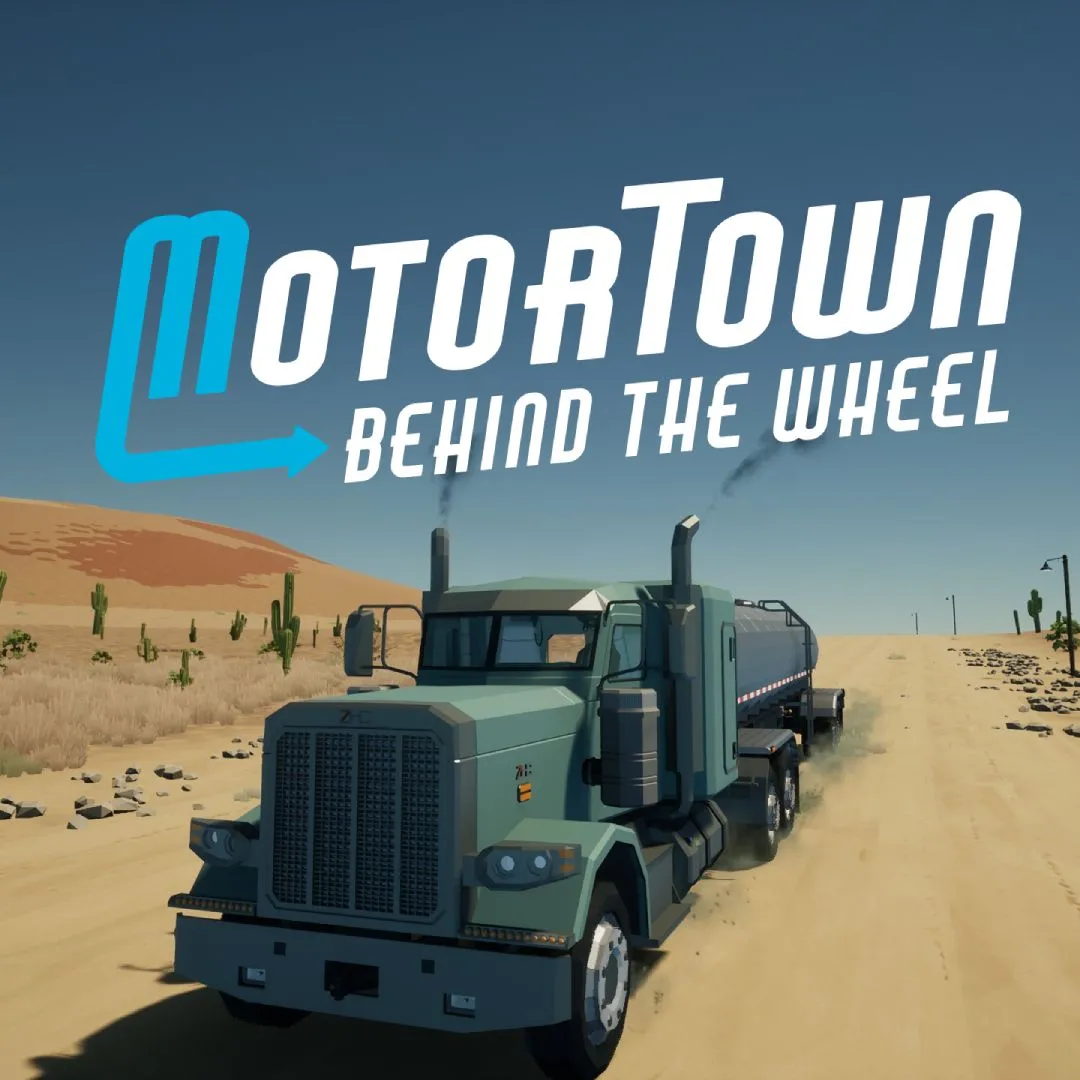 Bức ảnh Motor Town: Behind The Wheel với đồ họa low-poly, một chiếc xe tải đang đi trên con đường nông thôn dưới ánh nắng ban mai
