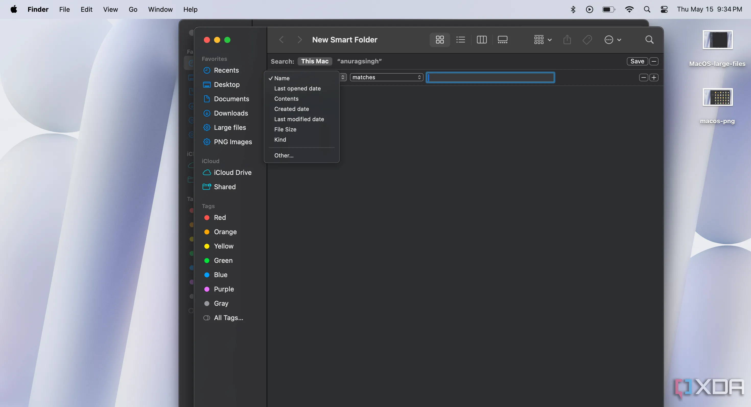 Các bước tạo Smart Folder mới trên macOS, hiển thị cửa sổ Finder và tùy chọn thêm quy tắc lọc.