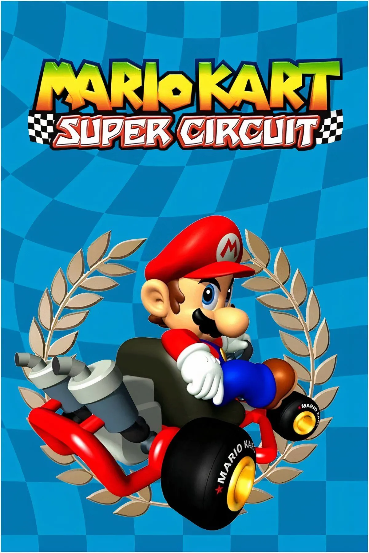 Các nhân vật Mario Kart đua trên đường Rainbow Road đầy màu sắc trong Super Circuit trên GBA.