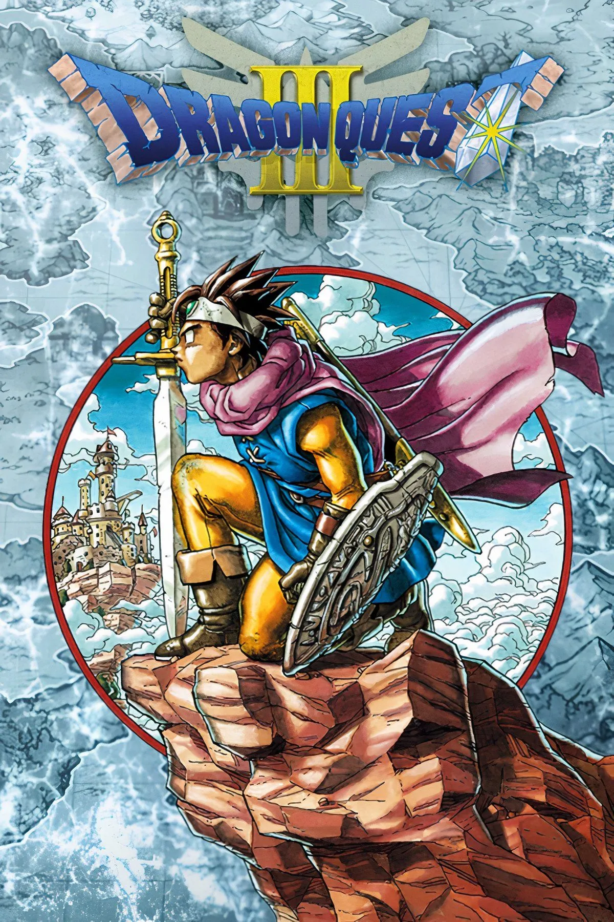 Các nhân vật trong Dragon Quest III đang chiến đấu với quái vật trong giao diện theo lượt.