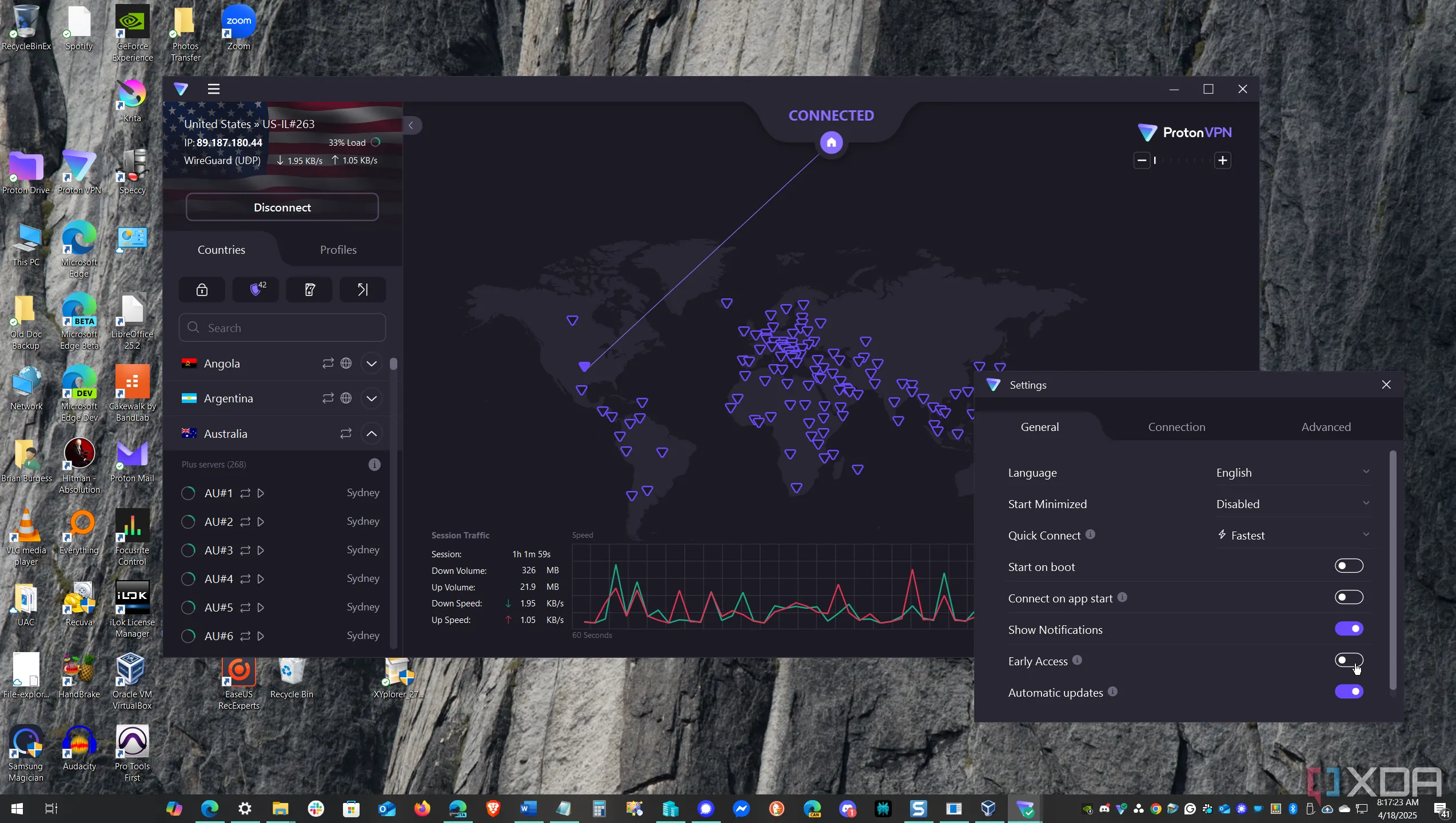 Cài đặt Proton VPN đang chạy trên Windows với tùy chọn bảo mật