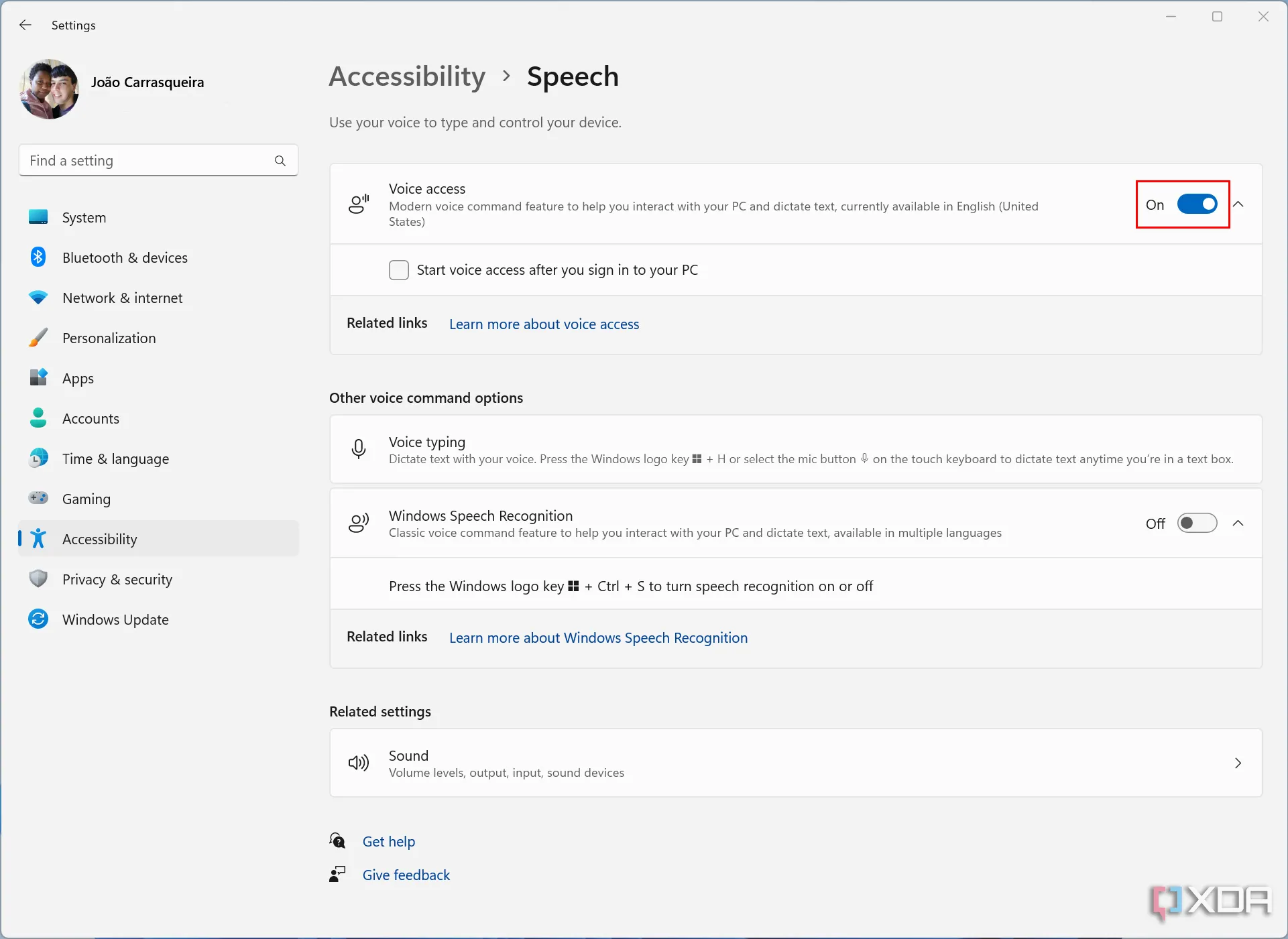 Cài đặt trợ năng giọng nói trên Windows 11 với Voice Access đã bật