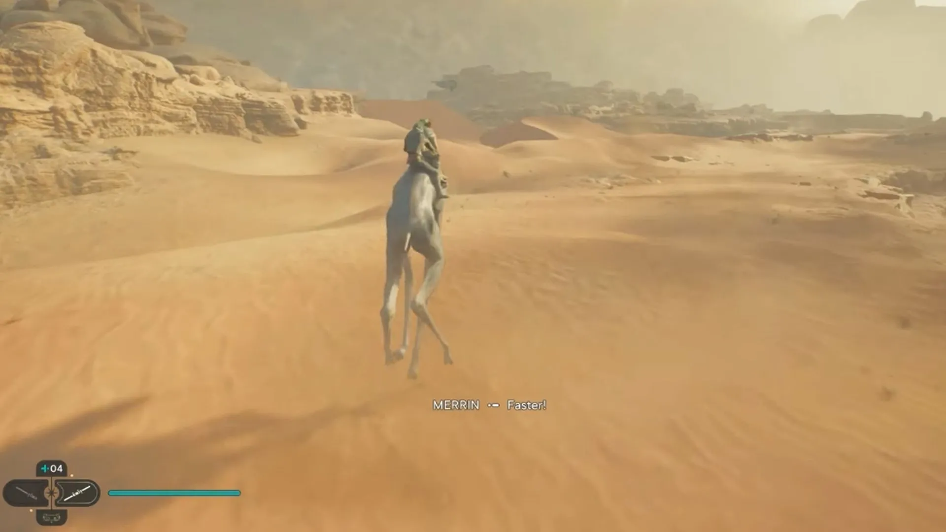 Cal Kestis cưỡi thú trên sa mạc Jedha rộng lớn trong Star Wars Jedi: Survivor