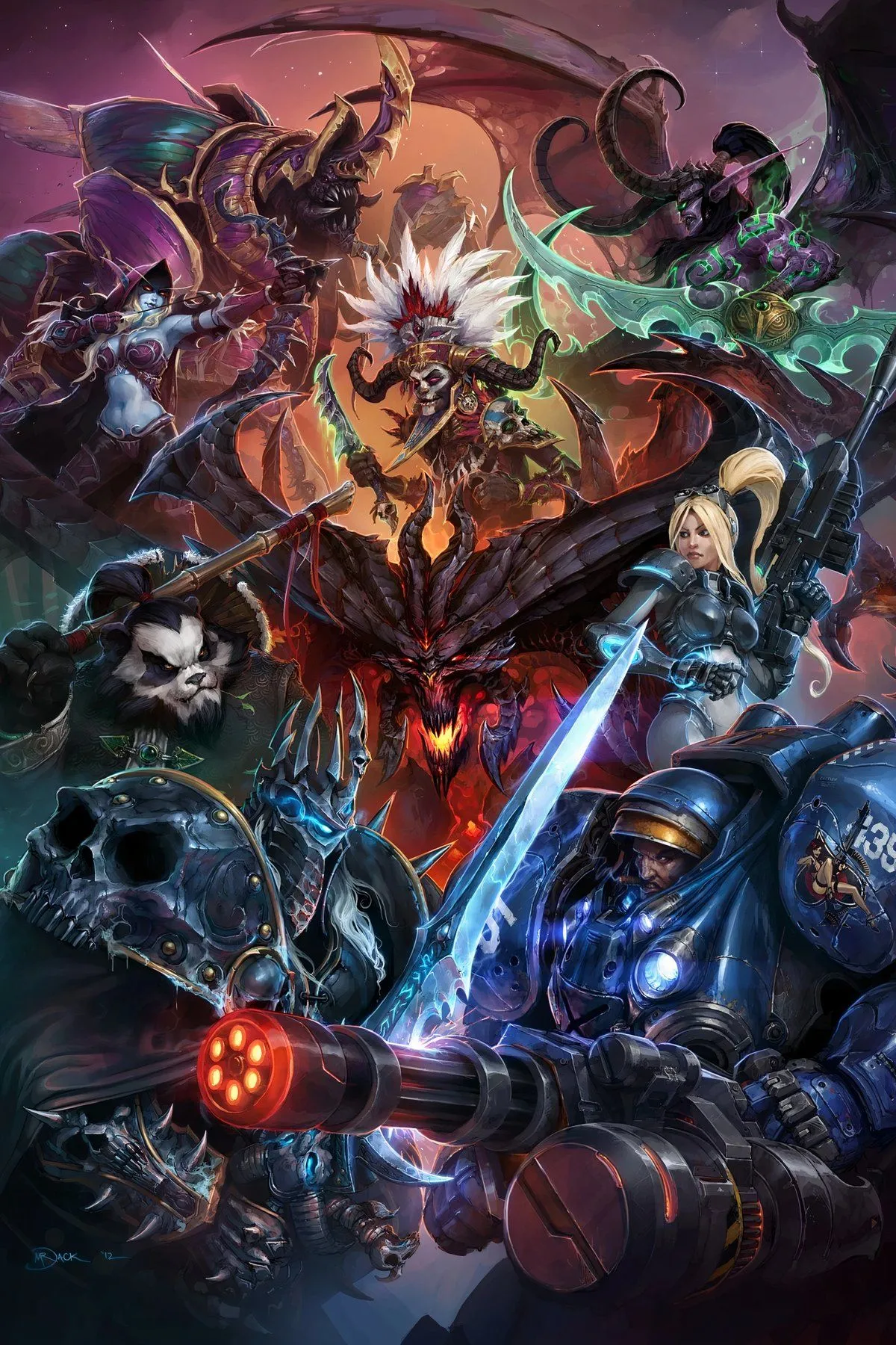 Cảnh chiến đấu đầy màu sắc trong Heroes of the Storm với các nhân vật đặc trưng của Blizzard