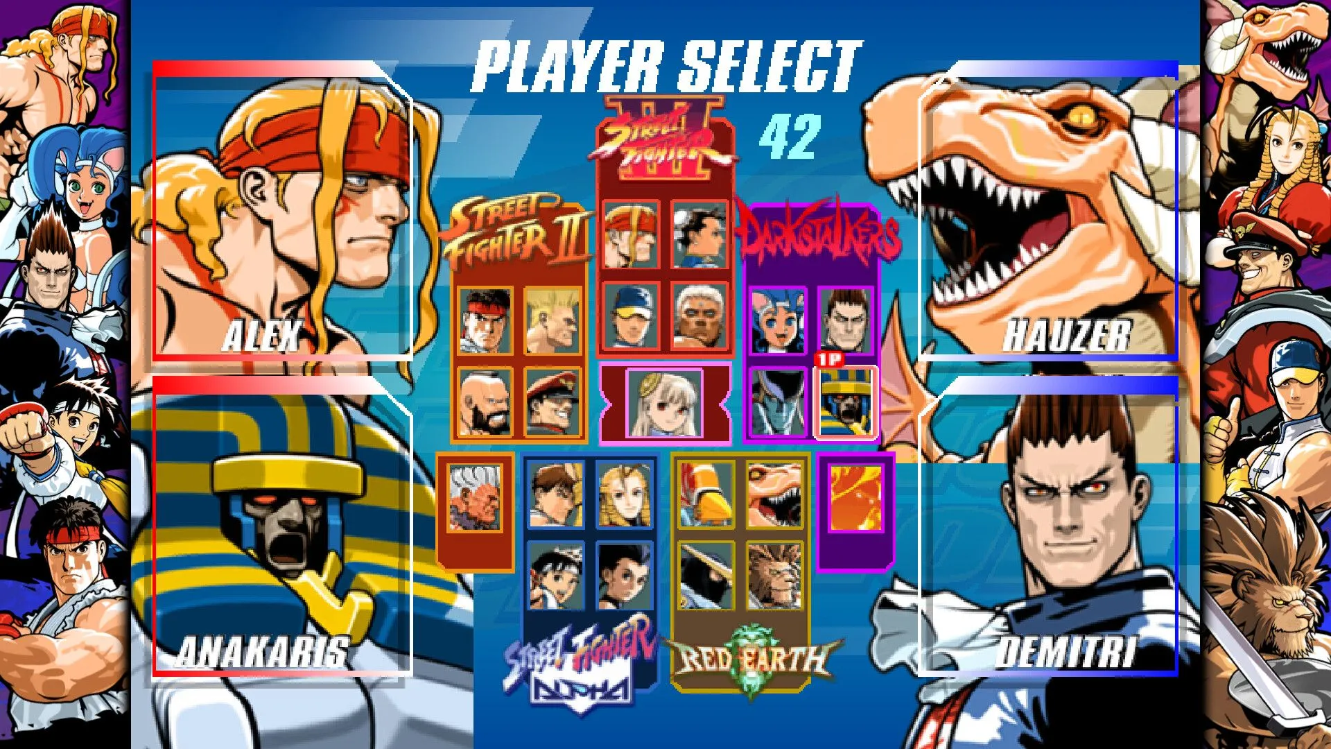 Cảnh chiến đấu gay cấn giữa các nhân vật trong một tựa game thuộc Capcom Fighting Collection 2