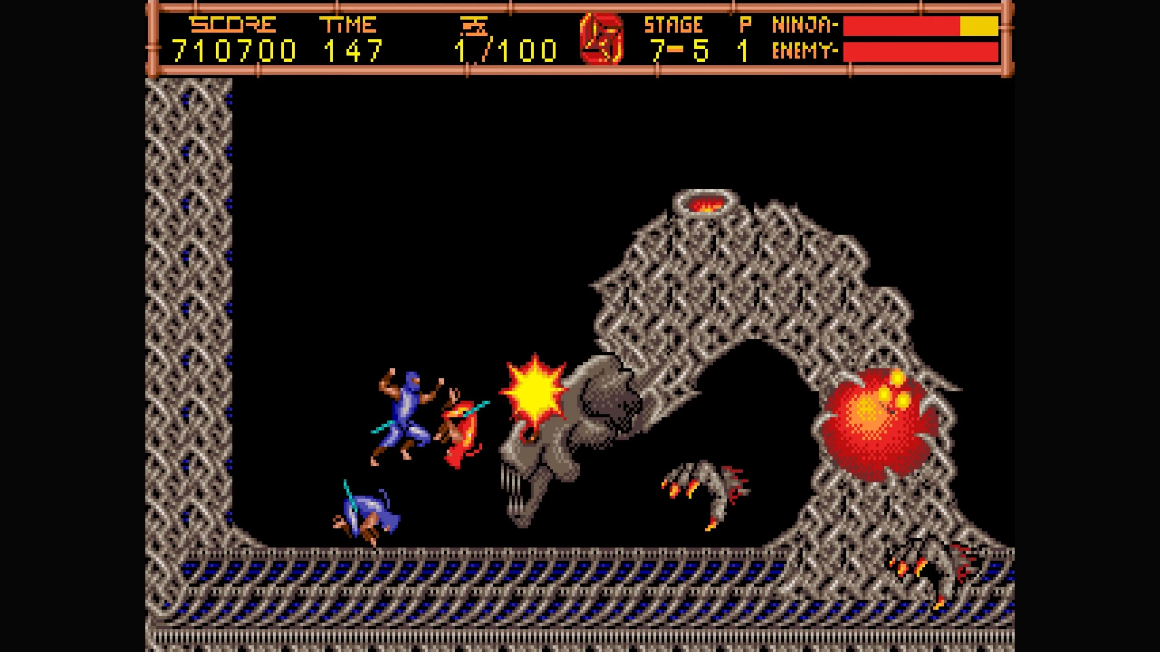 Cảnh chiến đấu với một con rồng xương khổng lồ trong Ninja Gaiden II.