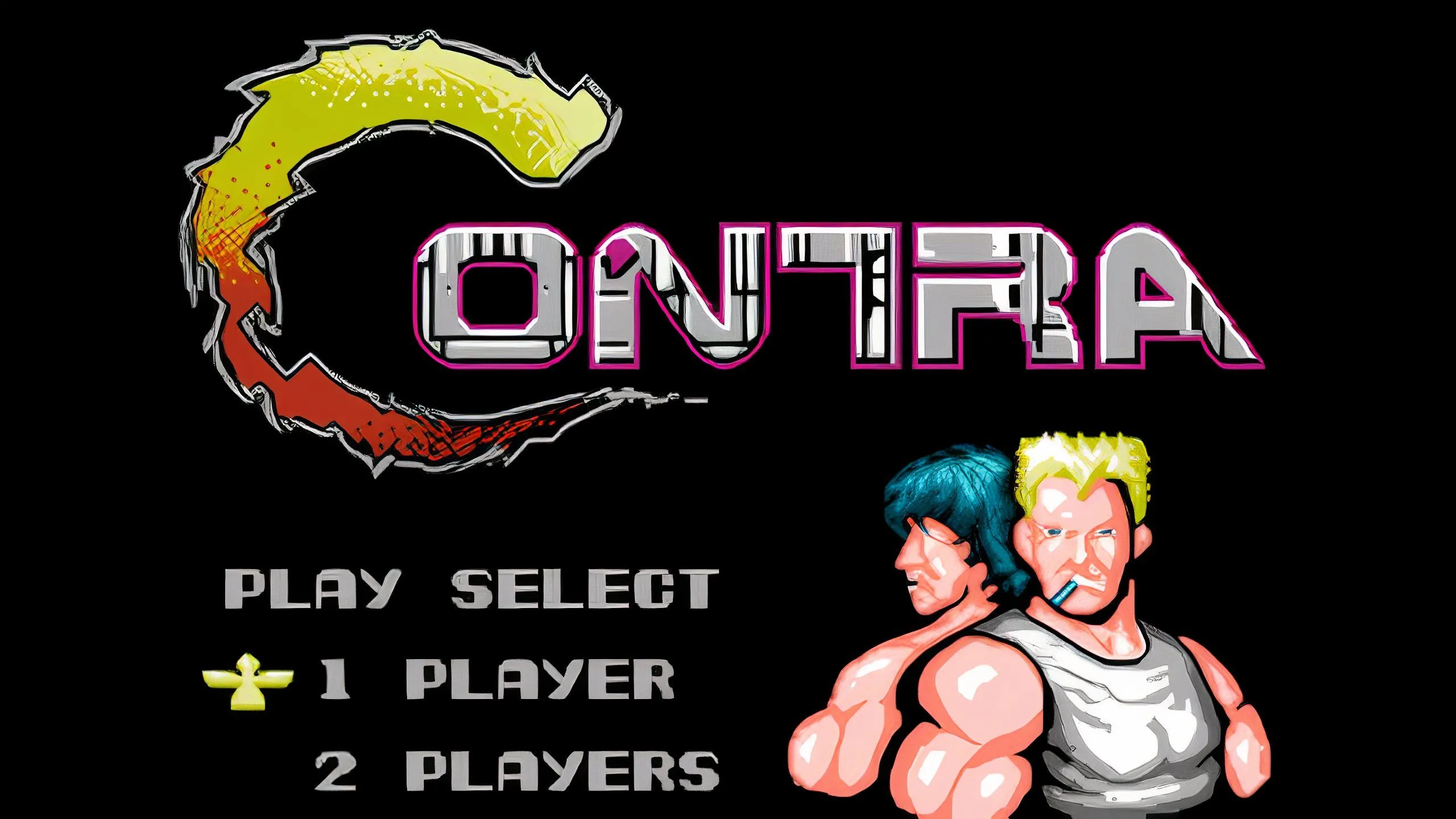 Cảnh chơi game Contra trên NES, nhân vật chính đang bắn súng máy.