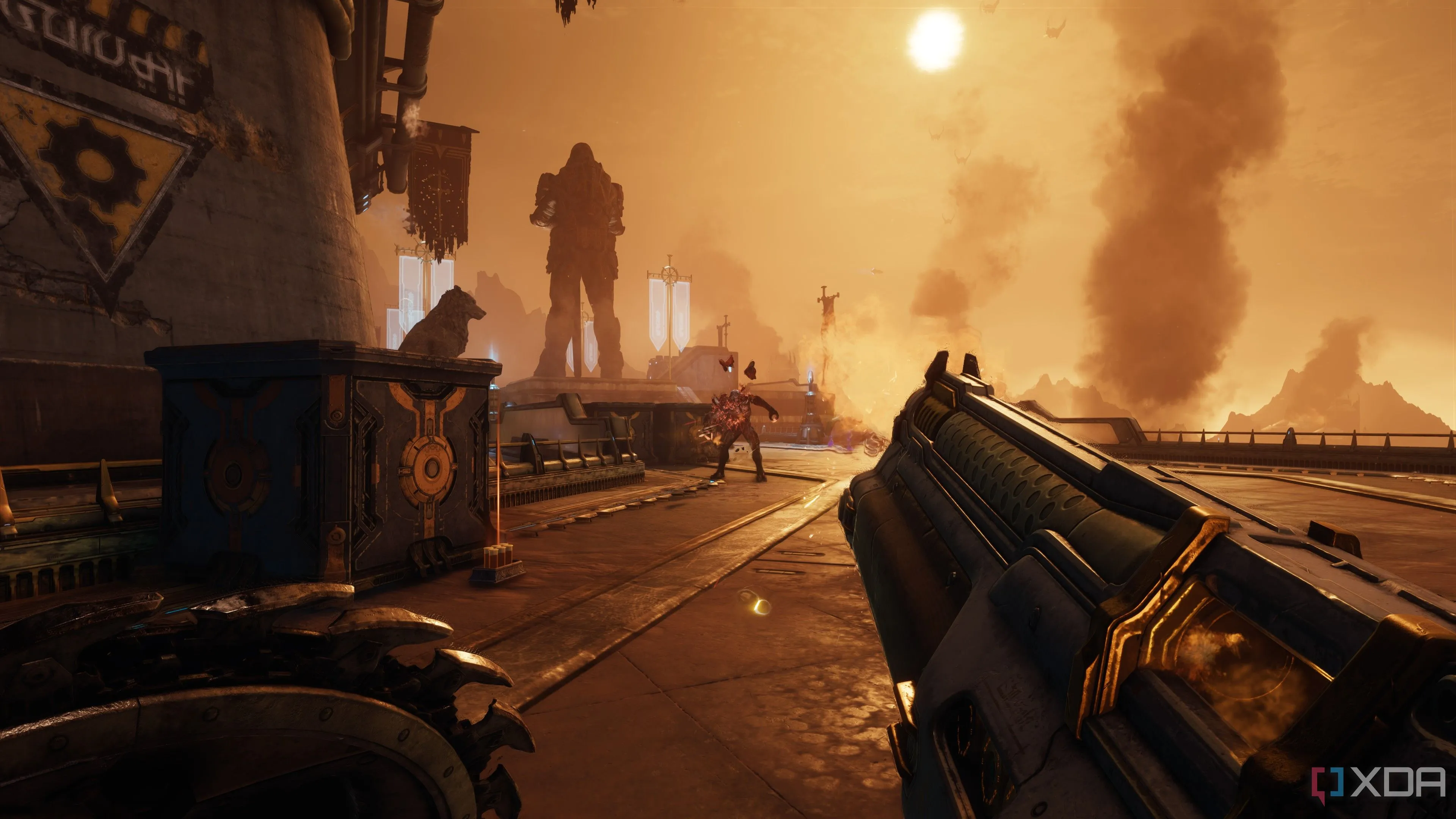 Cảnh chơi game Doom: The Dark Ages với đồ họa sắc nét, thể hiện công nghệ streaming texture hiệu quả.
