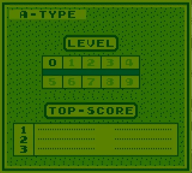 Cảnh chơi game Tetris trên Game Boy, với nhiều hàng đã được hoàn thành và xóa.