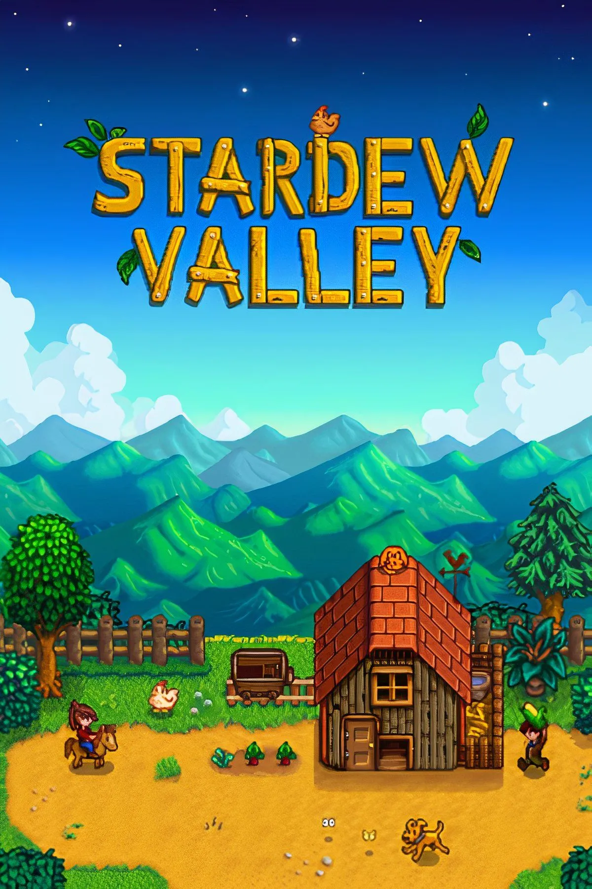 Cánh đồng xanh mướt trong game mô phỏng nông trại Stardew Valley.