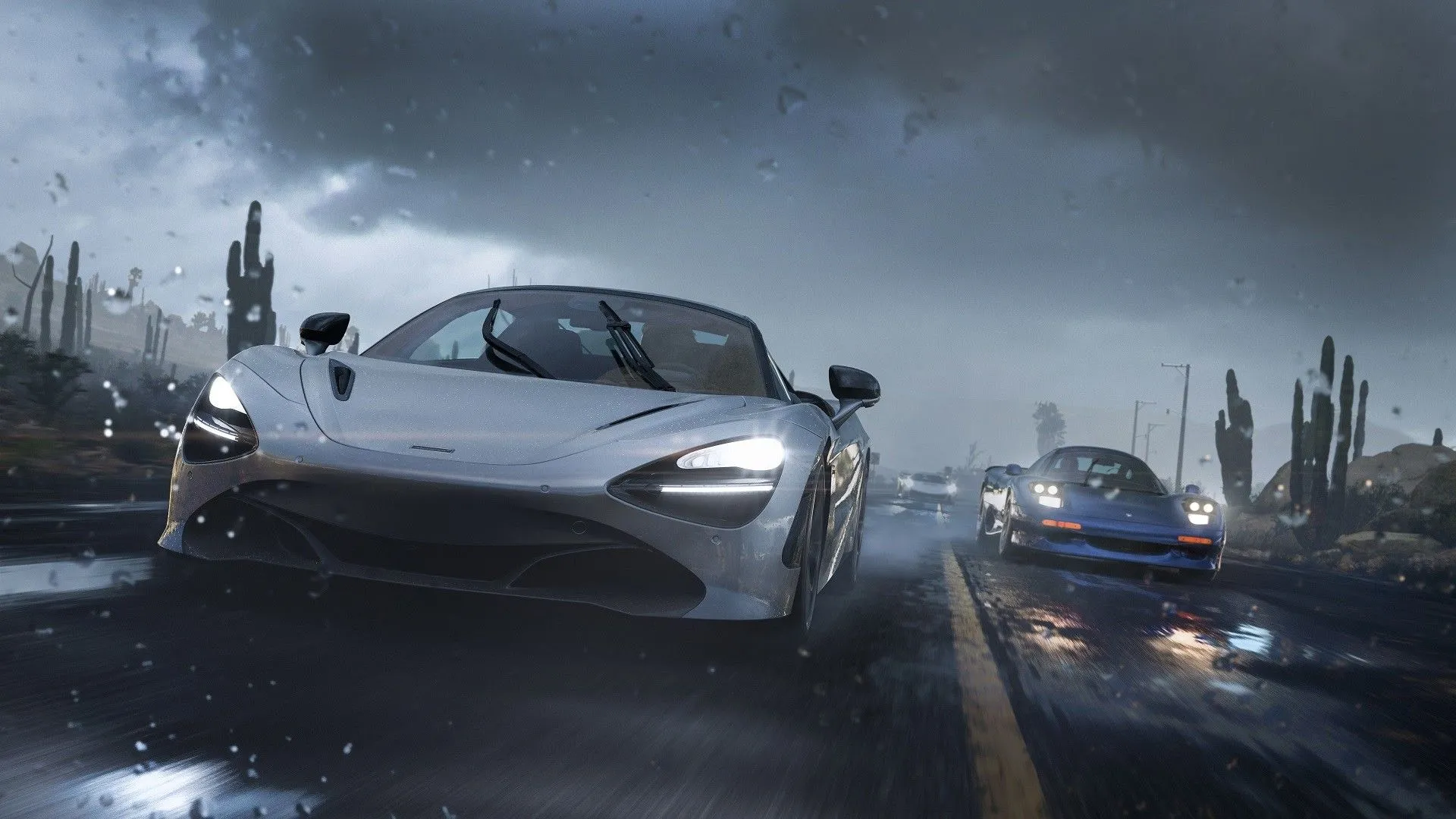 Cảnh đua xe trong mưa lớn của Forza Horizon 5 trên Steam Deck