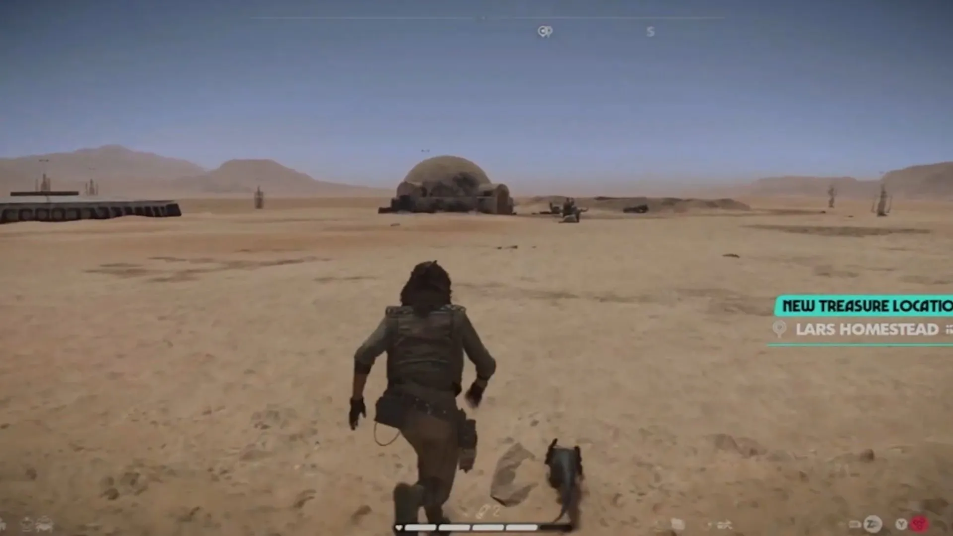 Cảnh quan trang trại Lars Homestead quen thuộc trên Tatooine trong game Star Wars Outlaws