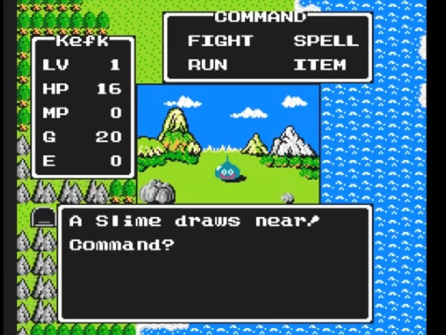 Chiến đấu với quái vật Slime trong Dragon Warrior trên NES