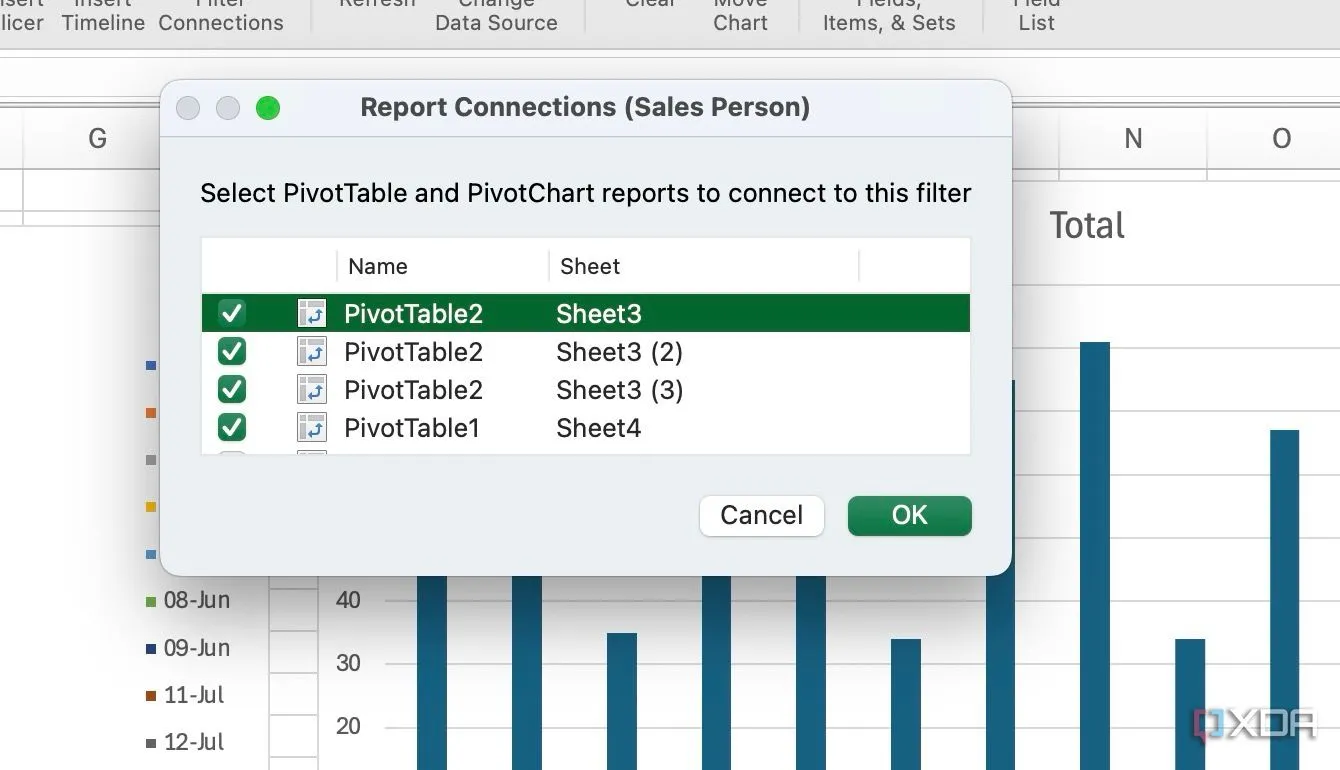 Chọn các Pivot Table để liên kết với Slicer trong Excel