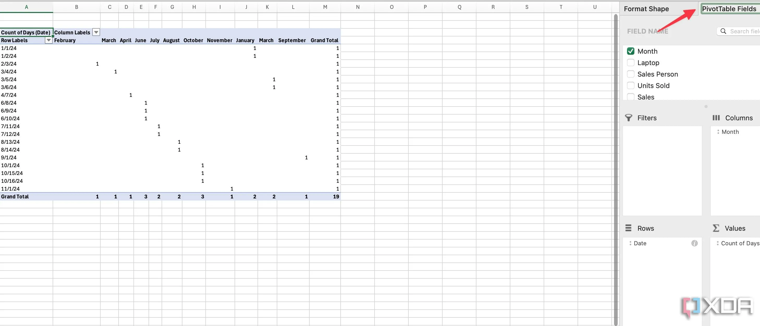 Chọn các trường cho Pivot Table để phân tích dữ liệu