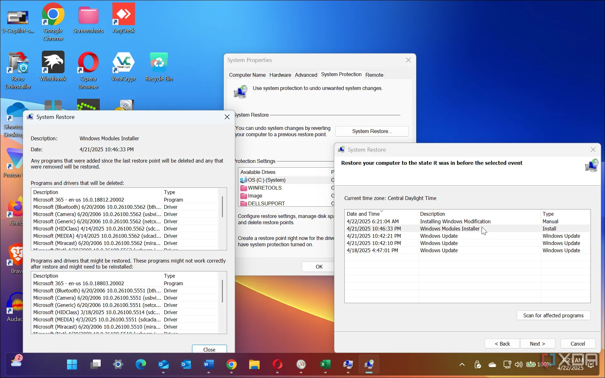 Chọn điểm khôi phục hệ thống trong quá trình nâng cấp Windows 11