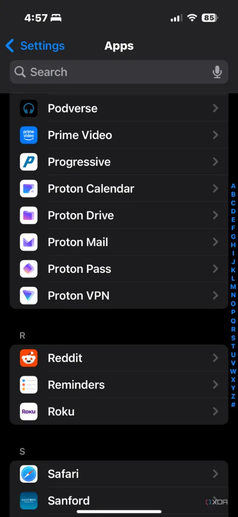 Chọn ứng dụng Proton Mail từ danh sách ứng dụng trên iPhone