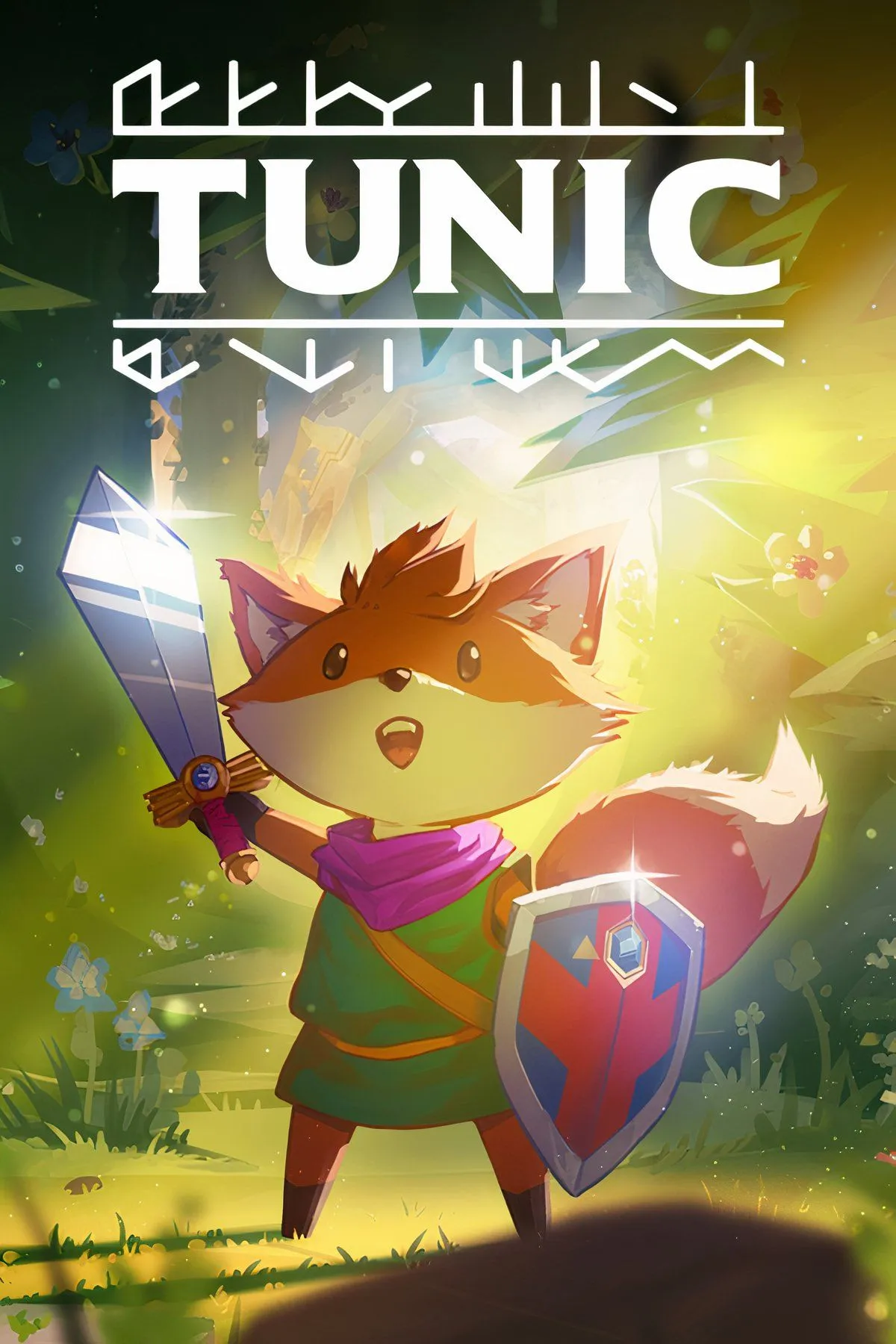 Chú cáo nhân vật chính trong game phiêu lưu Tunic, cầm kiếm và lá chắn.