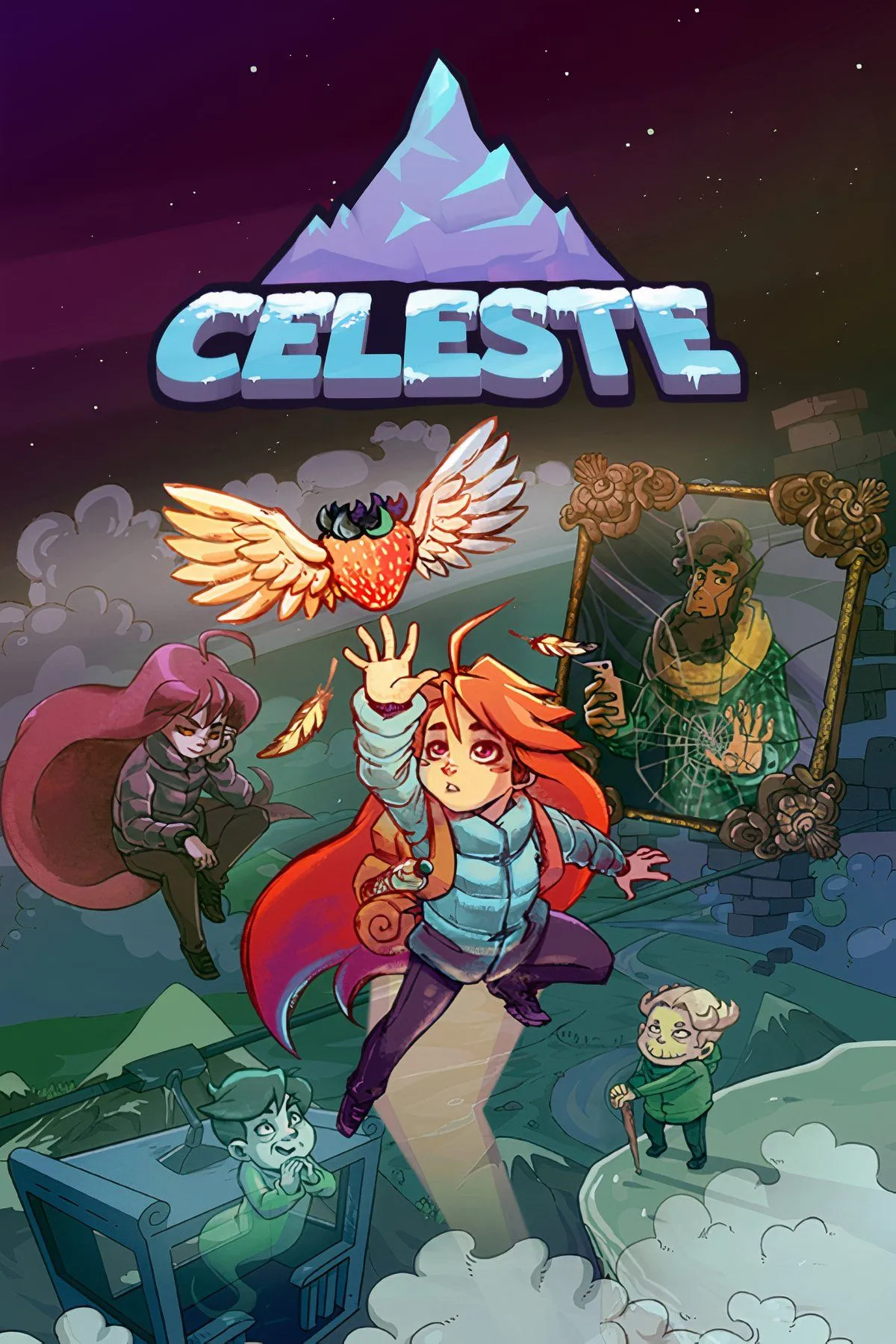 Cô gái Madeline và phong cảnh núi tuyết trong game platformer Celeste.