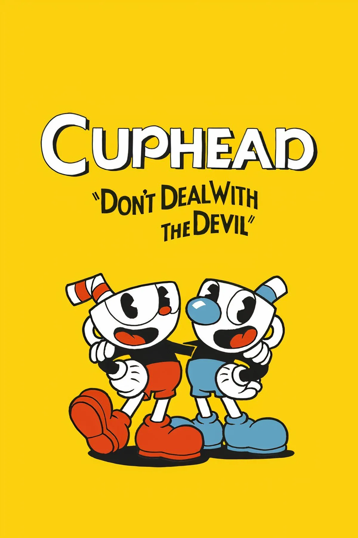 Cuphead và Mugman đối đầu với boss phức tạp trong game Cuphead phong cách hoạt hình.
