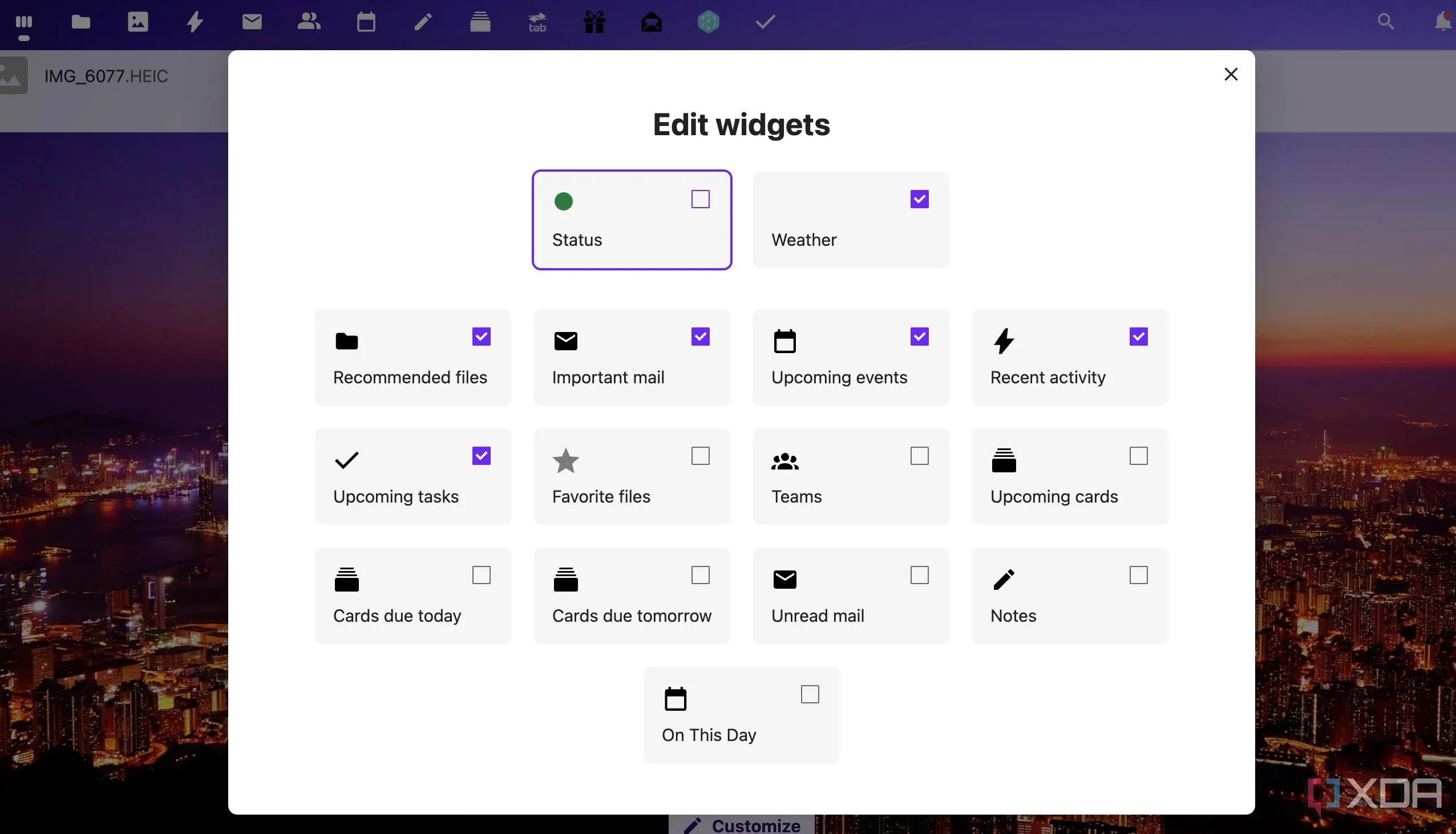 Dashboard Nextcloud với các widget tùy chỉnh hiển thị thông tin tổng hợp, tối ưu năng suất.