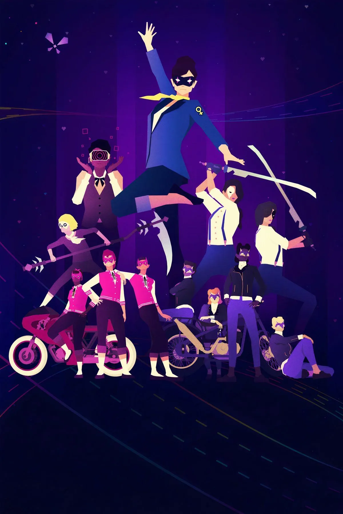 Đồ họa neon và hành động tốc độ cao đặc trưng của game nhịp điệu Sayonara Wild Hearts