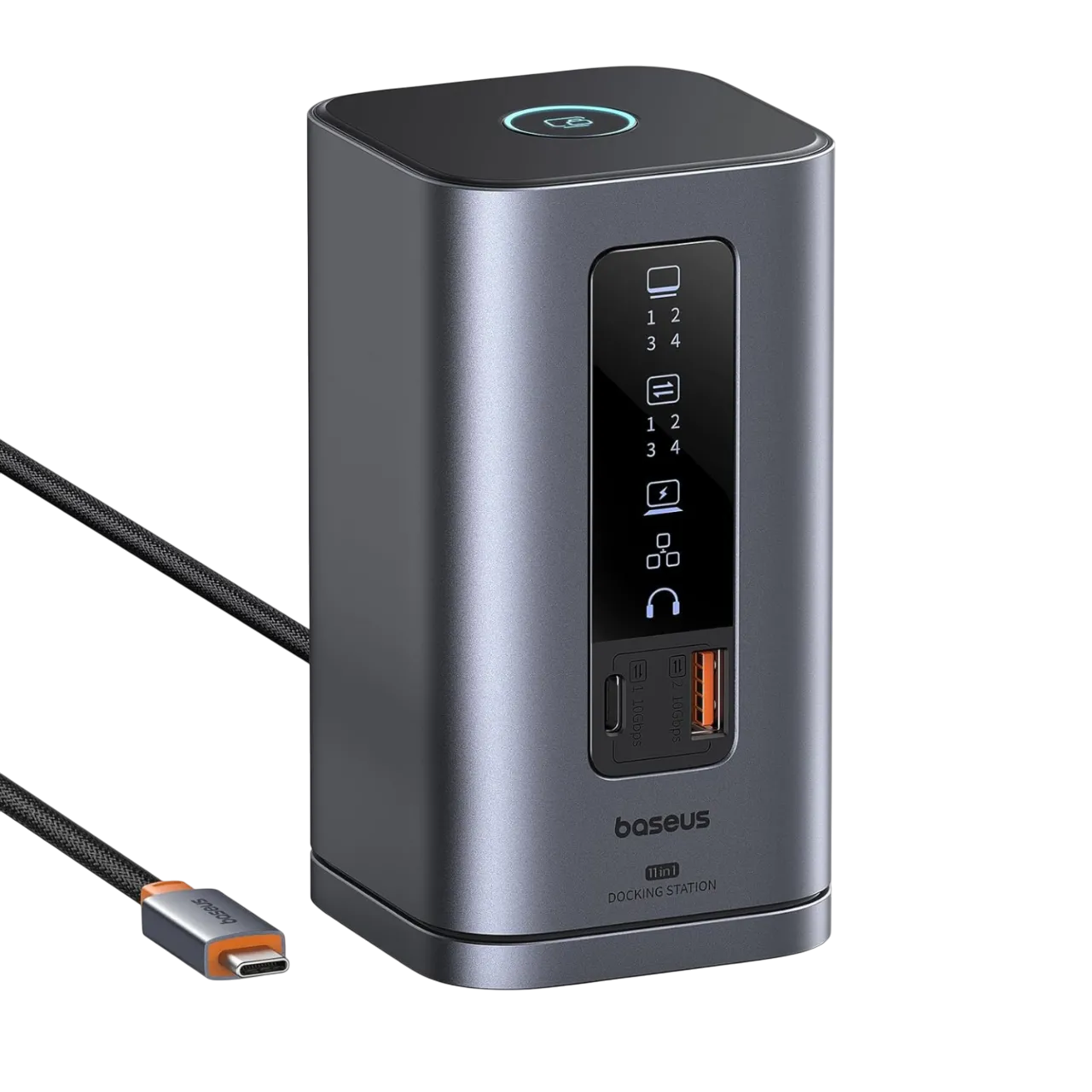 Docking Station Baseus Spacemate 11-in-1 với các cổng kết nối đa dạng và màn hình hiển thị trạng thái