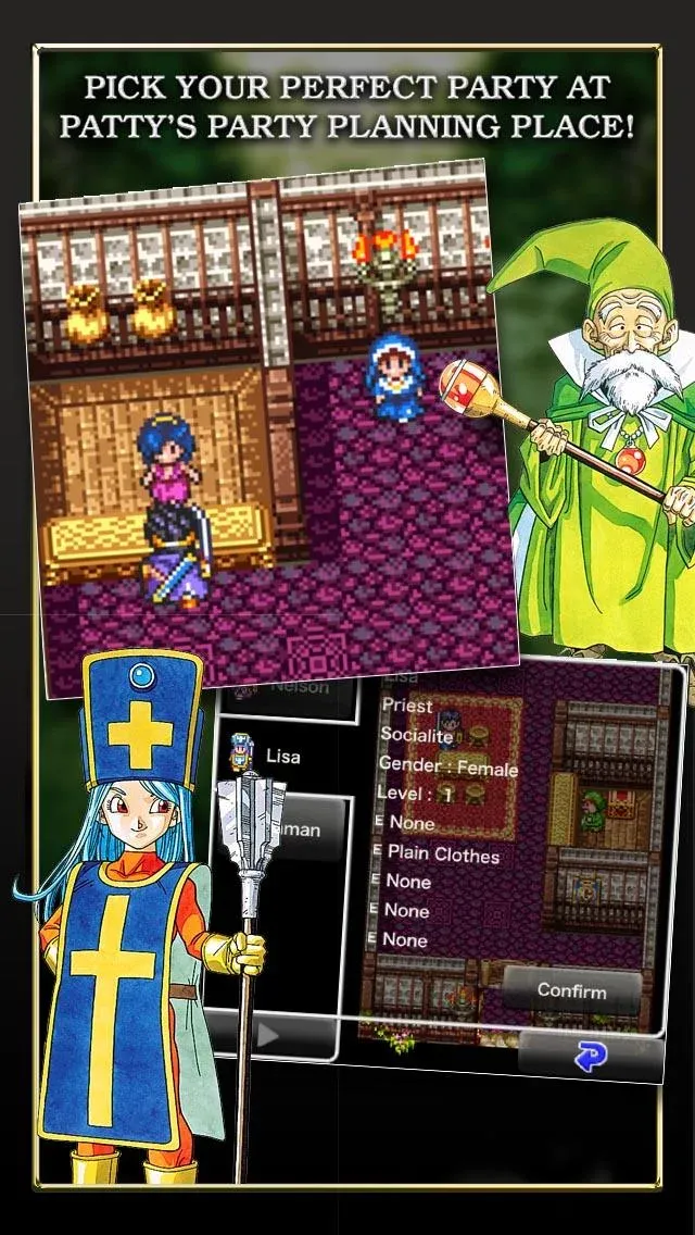 Đội hình các nhân vật trong Dragon Quest III đang khám phá một dungeon tối tăm.