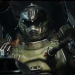 Doom Slayer điều khiển Atlan Mech trong Doom The Dark Ages, minh họa đồ họa chi tiết và khả năng tối ưu game.