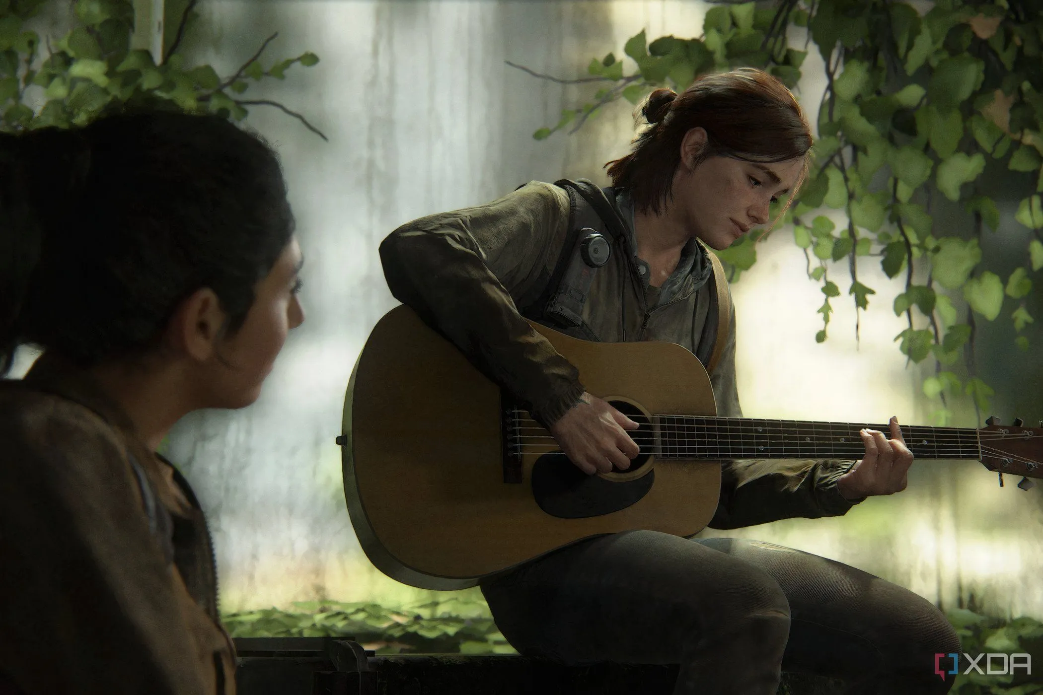 Ellie chơi guitar trong The Last of Us Part II, một khoảnh khắc biểu cảm và sâu sắc, thể hiện chiều sâu câu chuyện và nhân vật của loạt game nổi tiếng này.