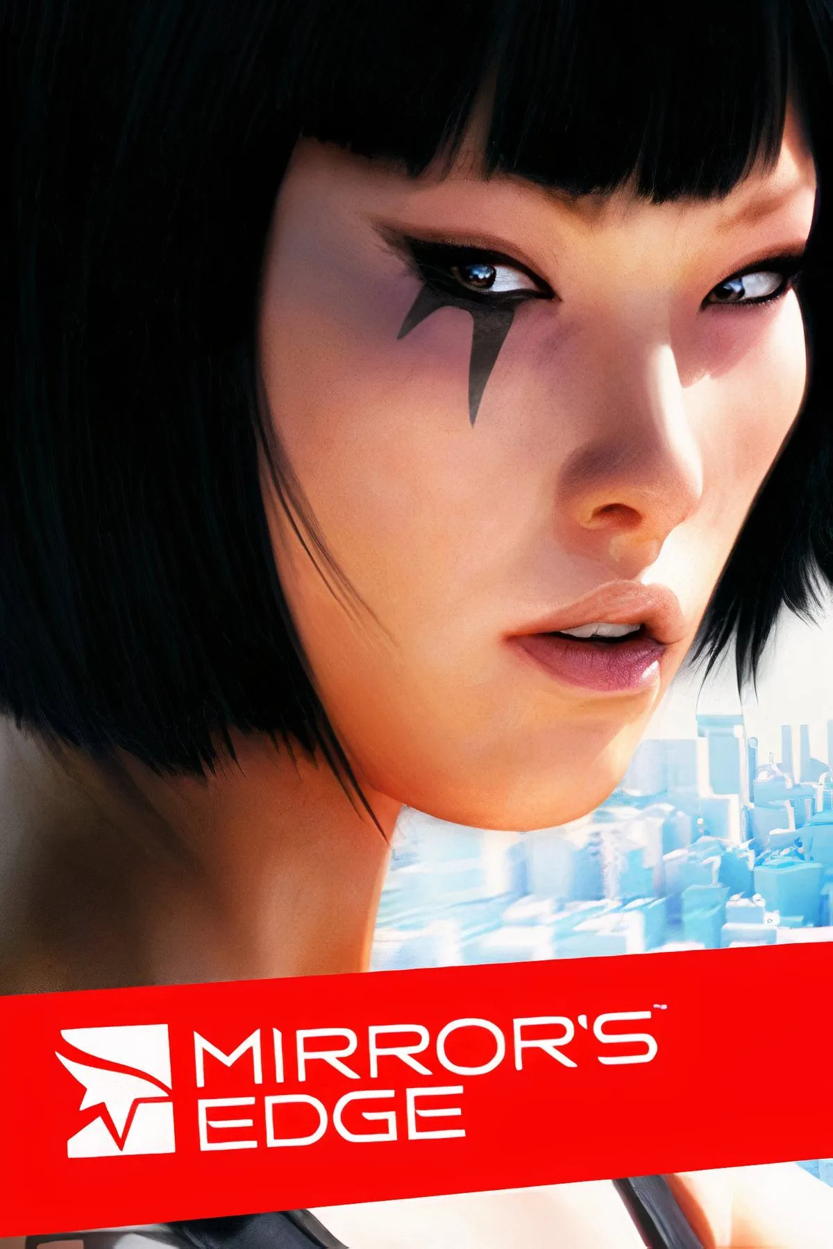 Faith Connors chạy trên mái nhà trong Mirror's Edge, một cảnh hành động nhanh nhẹn thể hiện kỹ năng parkour và môi trường đô thị sắc nét.