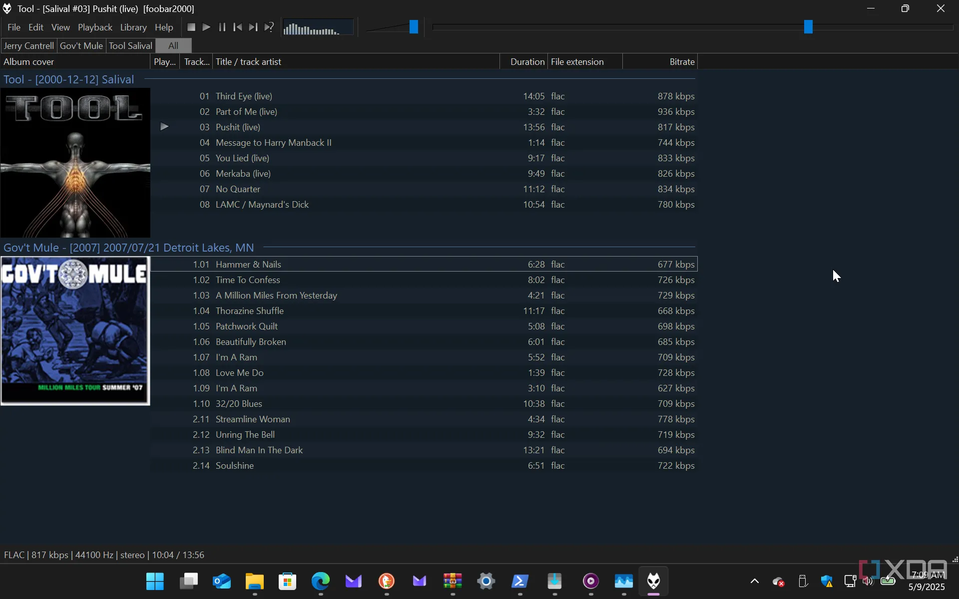 Foobar2000 hiển thị thông tin bài hát định dạng FLAC chất lượng cao đang phát.