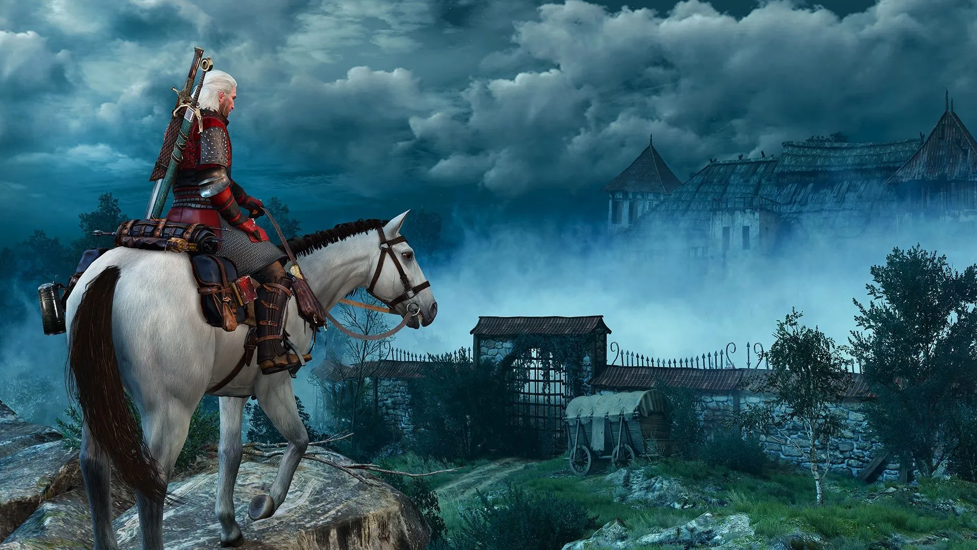 Geralt trong ảnh chụp màn hình gameplay The Witcher 3: Wild Hunt, mong đợi bản nâng cấp cho Nintendo Switch 2